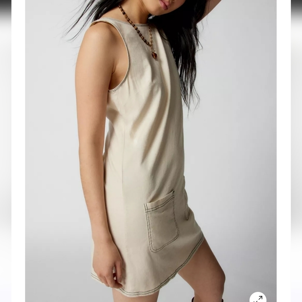 Urban Outfitters UO Linen Blend Keke Mini Beige Sleeveless Dress with Pocket M